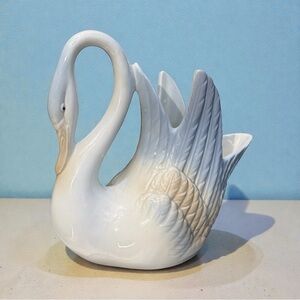 Vintage Art Deco Ceramic Porcelain Swan Planter Vase Porcelanas M. Requena